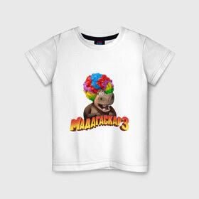 Детская футболка хлопок с принтом Глория в парике в Кировске, 100% хлопок | круглый вырез горловины, полуприлегающий силуэт, длина до линии бедер | бегимот | мадагаскар | мадагаскар 3 | мультики