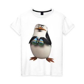 Женская футболка хлопок с принтом Пингвин с биноклем в Кировске, 100% хлопок | прямой крой, круглый вырез горловины, длина до линии бедер, слегка спущенное плечо | пингвин