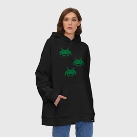 Худи SuperOversize хлопок с принтом Space invaders 8 bit в Кировске, 70% хлопок, 30% полиэстер, мягкий начес внутри | карман-кенгуру, эластичная резинка на манжетах и по нижней кромке, двухслойный капюшон
 | 8 bit | 8 бит | 8bit | 8бит | space invaders | космические захватчики