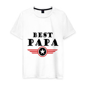 Мужская футболка хлопок с принтом Best papa logo в Кировске, 100% хлопок | прямой крой, круглый вырез горловины, длина до линии бедер, слегка спущенное плечо. | best papa logo | мужу | отец | папа | папе | подарок папе | самые лучшие
