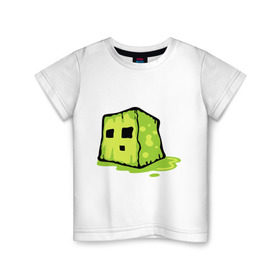 Детская футболка хлопок с принтом Slime в Кировске, 100% хлопок | круглый вырез горловины, полуприлегающий силуэт, длина до линии бедер | minecraft | игры | кубик | майнкрафт | смайлик