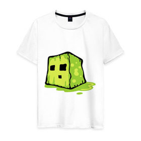 Мужская футболка хлопок с принтом Slime в Кировске, 100% хлопок | прямой крой, круглый вырез горловины, длина до линии бедер, слегка спущенное плечо. | minecraft | игры | кубик | майнкрафт | смайлик