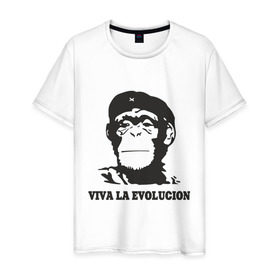 Мужская футболка хлопок с принтом Viva la evolucion в Кировске, 100% хлопок | прямой крой, круглый вырез горловины, длина до линии бедер, слегка спущенное плечо. | 