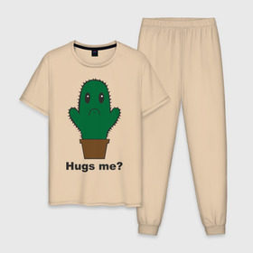 Мужская пижама хлопок с принтом Hugs me? в Кировске, 100% хлопок | брюки и футболка прямого кроя, без карманов, на брюках мягкая резинка на поясе и по низу штанин
 | обними