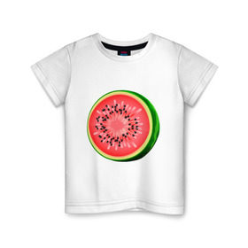 Детская футболка хлопок с принтом Половина арбуза в Кировске, 100% хлопок | круглый вырез горловины, полуприлегающий силуэт, длина до линии бедер | Тематика изображения на принте: арбуз | вкусное | девушкам | фрукты | фрукты и ягоды