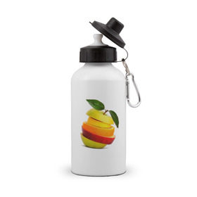 Бутылка спортивная с принтом мега яблоко в Кировске, металл | емкость — 500 мл, в комплекте две пластиковые крышки и карабин для крепления | Тематика изображения на принте: апельсин | брызги | вода | лимон | фрукты | яблоко