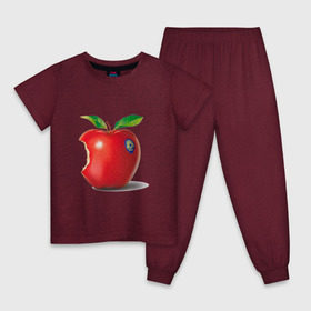 Детская пижама хлопок с принтом откусанное яблоко в Кировске, 100% хлопок |  брюки и футболка прямого кроя, без карманов, на брюках мягкая резинка на поясе и по низу штанин
 | apple | вкусное | девушкам | фрукты | фрукты и ягоды | яблоко