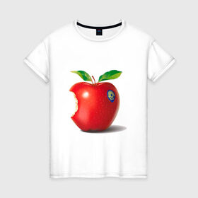 Женская футболка хлопок с принтом откусанное яблоко в Кировске, 100% хлопок | прямой крой, круглый вырез горловины, длина до линии бедер, слегка спущенное плечо | apple | вкусное | девушкам | фрукты | фрукты и ягоды | яблоко