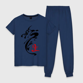 Женская пижама хлопок с принтом иероглиф дракон в Кировске, 100% хлопок | брюки и футболка прямого кроя, без карманов, на брюках мягкая резинка на поясе и по низу штанин | азия | картинки | китайский
