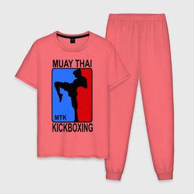 Мужская пижама хлопок с принтом Muay Thai Kickboxing в Кировске, 100% хлопок | брюки и футболка прямого кроя, без карманов, на брюках мягкая резинка на поясе и по низу штанин
 | кикбоксинг | муай тай