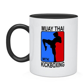Кружка двухцветная с принтом Muay Thai Kickboxing в Кировске, керамика | объем — 330 мл, диаметр — 80 мм. Цветная ручка и кайма сверху, в некоторых цветах — вся внутренняя часть | кикбоксинг | муай тай