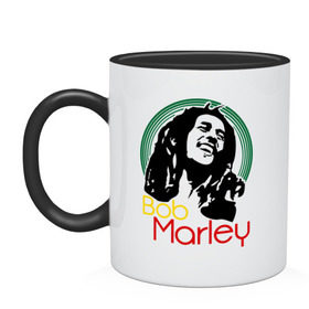 Кружка двухцветная с принтом Saint Bob Marley в Кировске, керамика | объем — 330 мл, диаметр — 80 мм. Цветная ручка и кайма сверху, в некоторых цветах — вся внутренняя часть | bob marley | saint bob marley | боб марли | музыка | регги
