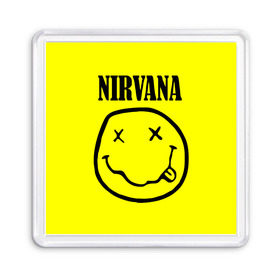 Магнит 55*55 с принтом Nirvana logo в Кировске, Пластик | Размер: 65*65 мм; Размер печати: 55*55 мм | cobain | nirvana | rock | smells like teen spirit | кобейн | нирвана | рок