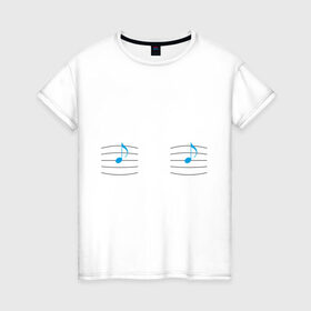 Женская футболка хлопок с принтом Си-си, ноты в Кировске, 100% хлопок | прямой крой, круглый вырез горловины, длина до линии бедер, слегка спущенное плечо | Тематика изображения на принте: грудь | музыка | нота | сиси