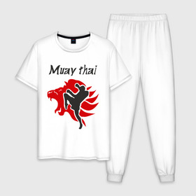 Мужская пижама хлопок с принтом Muay thai в Кировске, 100% хлопок | брюки и футболка прямого кроя, без карманов, на брюках мягкая резинка на поясе и по низу штанин
 | муай тай