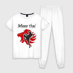 Женская пижама хлопок с принтом Muay thai в Кировске, 100% хлопок | брюки и футболка прямого кроя, без карманов, на брюках мягкая резинка на поясе и по низу штанин | муай тай