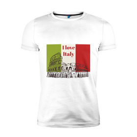 Мужская футболка премиум с принтом Я love Италия в Кировске, 92% хлопок, 8% лайкра | приталенный силуэт, круглый вырез ворота, длина до линии бедра, короткий рукав | i love italy | италия | колизей | рим | флаг италии | я люблю италию