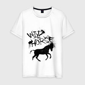 Мужская футболка хлопок с принтом Wild Horse в Кировске, 100% хлопок | прямой крой, круглый вырез горловины, длина до линии бедер, слегка спущенное плечо. | 