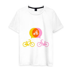 Мужская футболка хлопок с принтом Велосипедная семья в Кировске, 100% хлопок | прямой крой, круглый вырез горловины, длина до линии бедер, слегка спущенное плечо. | 