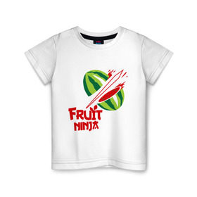 Детская футболка хлопок с принтом Fruit Ninja в Кировске, 100% хлопок | круглый вырез горловины, полуприлегающий силуэт, длина до линии бедер | fruit ninja | арбуз | игры | ниндзя | разное | фрукт
