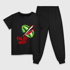 Детская пижама хлопок с принтом Fruit Ninja в Кировске, 100% хлопок |  брюки и футболка прямого кроя, без карманов, на брюках мягкая резинка на поясе и по низу штанин
 | Тематика изображения на принте: fruit ninja | арбуз | игры | ниндзя | разное | фрукт
