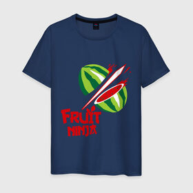 Мужская футболка хлопок с принтом Fruit Ninja в Кировске, 100% хлопок | прямой крой, круглый вырез горловины, длина до линии бедер, слегка спущенное плечо. | Тематика изображения на принте: fruit ninja | арбуз | игры | ниндзя | разное | фрукт