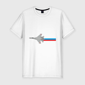 Мужская футболка премиум с принтом Су - 35 в Кировске, 92% хлопок, 8% лайкра | приталенный силуэт, круглый вырез ворота, длина до линии бедра, короткий рукав | ввс | военно воздушные силы | самолет | силовые структуры | су 35 | су35