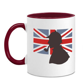 Кружка двухцветная с принтом Англия британский флаг в Кировске, керамика | объем — 330 мл, диаметр — 80 мм. Цветная ручка и кайма сверху, в некоторых цветах — вся внутренняя часть | лондон