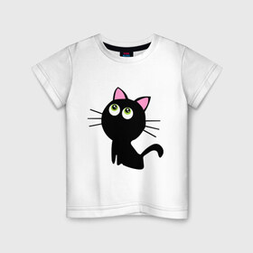 Детская футболка хлопок с принтом Маленький котенок в Кировске, 100% хлопок | круглый вырез горловины, полуприлегающий силуэт, длина до линии бедер | киса | котенок | котик | кошка | черная кошка | черный кот