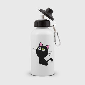 Бутылка спортивная с принтом Маленький котенок в Кировске, металл | емкость — 500 мл, в комплекте две пластиковые крышки и карабин для крепления | киса | котенок | котик | кошка | черная кошка | черный кот