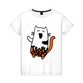 Женская футболка хлопок с принтом Твори добро в Кировске, 100% хлопок | прямой крой, круглый вырез горловины, длина до линии бедер, слегка спущенное плечо | cat | kitty | котенок | котик | котяра | кошак