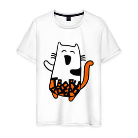 Мужская футболка хлопок с принтом Твори добро в Кировске, 100% хлопок | прямой крой, круглый вырез горловины, длина до линии бедер, слегка спущенное плечо. | cat | kitty | котенок | котик | котяра | кошак
