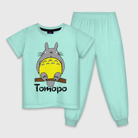 Детская пижама хлопок с принтом тоторо на бревне в Кировске, 100% хлопок |  брюки и футболка прямого кроя, без карманов, на брюках мягкая резинка на поясе и по низу штанин
 | Тематика изображения на принте: anime | totoro | аниме | анимэ. мой сосед тоторо | тоторо