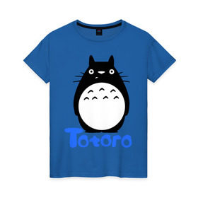Женская футболка хлопок с принтом Totoro черный в Кировске, 100% хлопок | прямой крой, круглый вырез горловины, длина до линии бедер, слегка спущенное плечо | anime | totoro | аниме | анимэ. мой сосед тоторо | тоторо