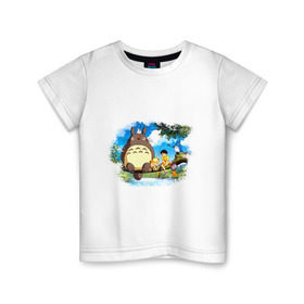Детская футболка хлопок с принтом Тоторо и его друзья в Кировске, 100% хлопок | круглый вырез горловины, полуприлегающий силуэт, длина до линии бедер | anime | totoro | аниме | анимэ. мой сосед тоторо | тоторо