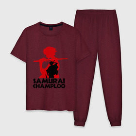 Мужская пижама хлопок с принтом Самурай Champloo в Кировске, 100% хлопок | брюки и футболка прямого кроя, без карманов, на брюках мягкая резинка на поясе и по низу штанин
 | anime | samurai champloo | аниме | анимэ | самурай чамплу