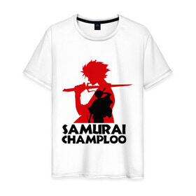 Мужская футболка хлопок с принтом Самурай Champloo в Кировске, 100% хлопок | прямой крой, круглый вырез горловины, длина до линии бедер, слегка спущенное плечо. | Тематика изображения на принте: anime | samurai champloo | аниме | анимэ | самурай чамплу
