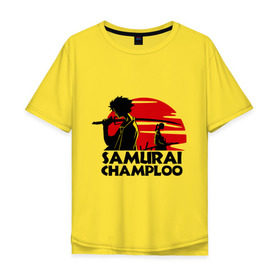 Мужская футболка хлопок Oversize с принтом Самурай Champloo закат в Кировске, 100% хлопок | свободный крой, круглый ворот, “спинка” длиннее передней части | anime | samurai champloo | аниме | анимэ | самурай чамплу