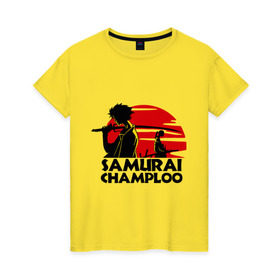 Женская футболка хлопок с принтом Самурай Champloo закат в Кировске, 100% хлопок | прямой крой, круглый вырез горловины, длина до линии бедер, слегка спущенное плечо | anime | samurai champloo | аниме | анимэ | самурай чамплу