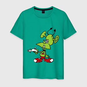 Мужская футболка хлопок с принтом зеленый марсианин в Кировске, 100% хлопок | прямой крой, круглый вырез горловины, длина до линии бедер, слегка спущенное плечо. | зеленый марсианин | инопланетянин | марсианин | марсоход | прикольные картинки