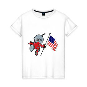 Женская футболка хлопок с принтом космонавт в Кировске, 100% хлопок | прямой крой, круглый вырез горловины, длина до линии бедер, слегка спущенное плечо | американский флаг | космонавт | космос | марс | марсоход | прикольные картинки | флаг