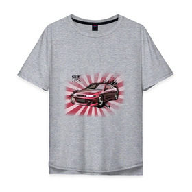Мужская футболка хлопок Oversize с принтом Nisan Skyline красная в Кировске, 100% хлопок | свободный крой, круглый ворот, “спинка” длиннее передней части | nissan skyline | tourer | ниссан | скайлайн | японские автомобили