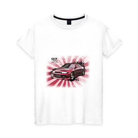Женская футболка хлопок с принтом Nisan Skyline красная в Кировске, 100% хлопок | прямой крой, круглый вырез горловины, длина до линии бедер, слегка спущенное плечо | nissan skyline | tourer | ниссан | скайлайн | японские автомобили