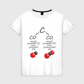 Женская футболка хлопок с принтом Шпаргалка по химии СО2 в Кировске, 100% хлопок | прямой крой, круглый вырез горловины, длина до линии бедер, слегка спущенное плечо | химия | шпаргалка | шпора