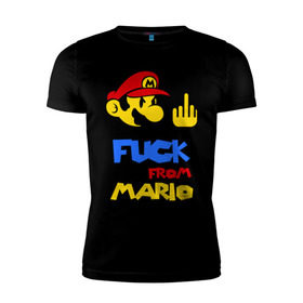 Мужская футболка премиум с принтом Fuck From Mario в Кировске, 92% хлопок, 8% лайкра | приталенный силуэт, круглый вырез ворота, длина до линии бедра, короткий рукав | Тематика изображения на принте: nintendo | марио | нинтендо