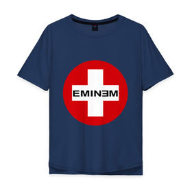 Мужская футболка хлопок Oversize с принтом Eminem знак в Кировске, 100% хлопок | свободный крой, круглый ворот, “спинка” длиннее передней части | Тематика изображения на принте: eminm | slim shady | еминем | реп | репчик | рэп