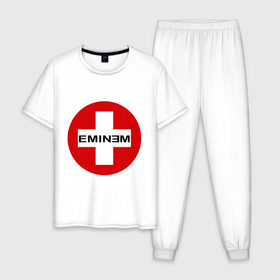 Мужская пижама хлопок с принтом Eminem знак в Кировске, 100% хлопок | брюки и футболка прямого кроя, без карманов, на брюках мягкая резинка на поясе и по низу штанин
 | eminm | slim shady | еминем | реп | репчик | рэп