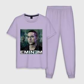 Мужская пижама хлопок с принтом постер Eminem в Кировске, 100% хлопок | брюки и футболка прямого кроя, без карманов, на брюках мягкая резинка на поясе и по низу штанин
 | eminm | slim shady | еминем | реп | репчик | рэп