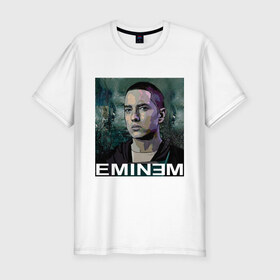 Мужская футболка премиум с принтом постер Eminem в Кировске, 92% хлопок, 8% лайкра | приталенный силуэт, круглый вырез ворота, длина до линии бедра, короткий рукав | Тематика изображения на принте: eminm | slim shady | еминем | реп | репчик | рэп