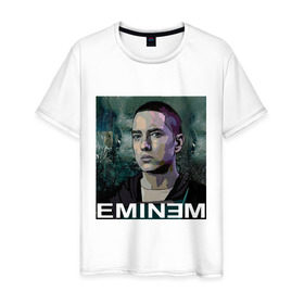 Мужская футболка хлопок с принтом постер Eminem в Кировске, 100% хлопок | прямой крой, круглый вырез горловины, длина до линии бедер, слегка спущенное плечо. | Тематика изображения на принте: eminm | slim shady | еминем | реп | репчик | рэп